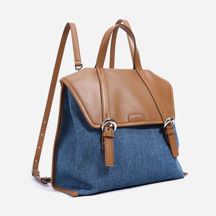 Damen Rucksack aus Denim und Leder leicht für Alltag