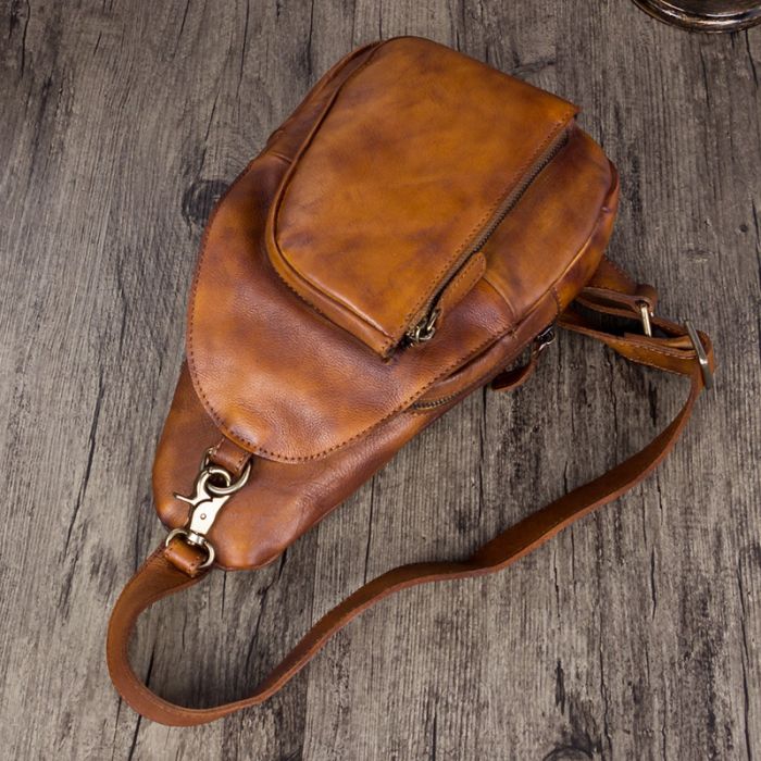 braune Brusttasche Leder Brustbeutel für Herren