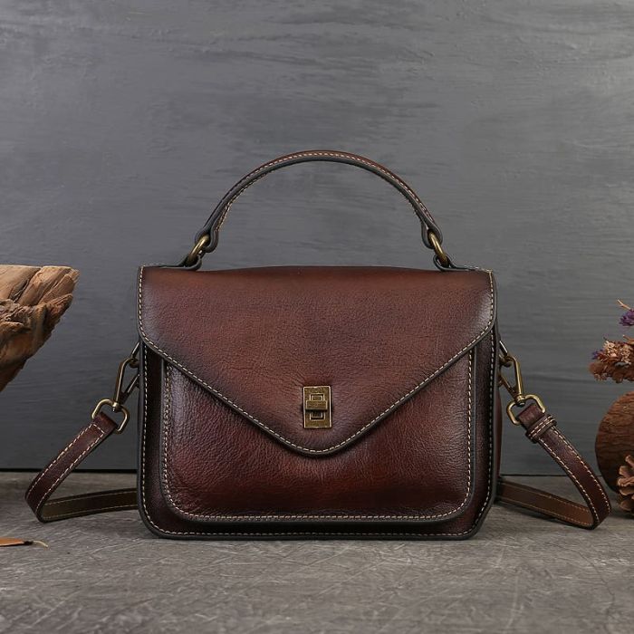 Vintage kleine Umhängetasche Damen Leder mit Griff Handtasche