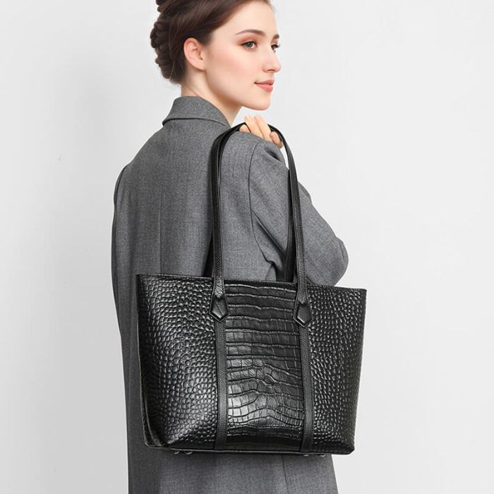 große Schultertasche für Damen aus Leder Tote Bag Kroko Optik