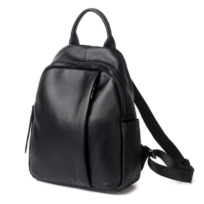 schwarzer Rucksack Damen Alltag aus Leder