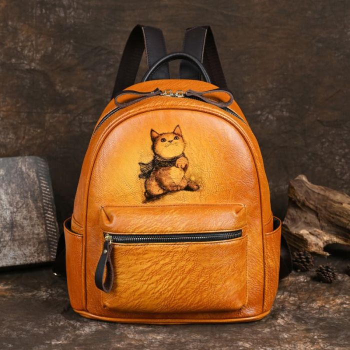 retro Rucksack Damen Leder Stadtrucksack für die Stadt