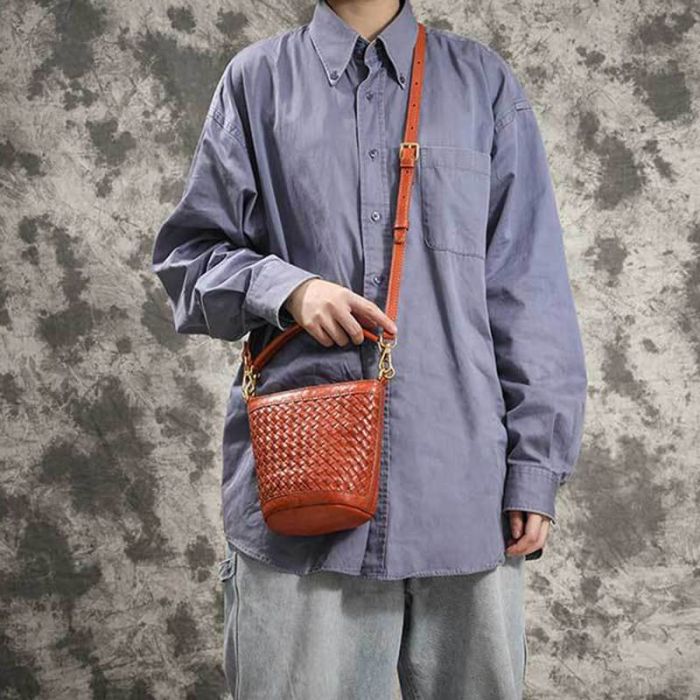 kleine Damen Umhängetasche geflochtene Ledertasche Handtasche