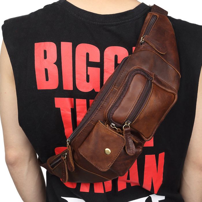 braune Hüfttasche Leder Gürteltasche für Herren Bauchtasche