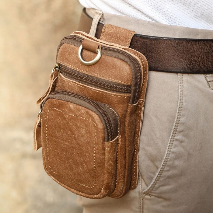 kleine Hüfttasche Herren Leder Gürteltasche mit Reißverschluss