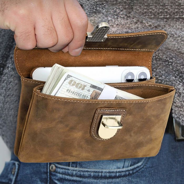 kleine Hüfttasche Herren Leder Gürteltasche für Handy