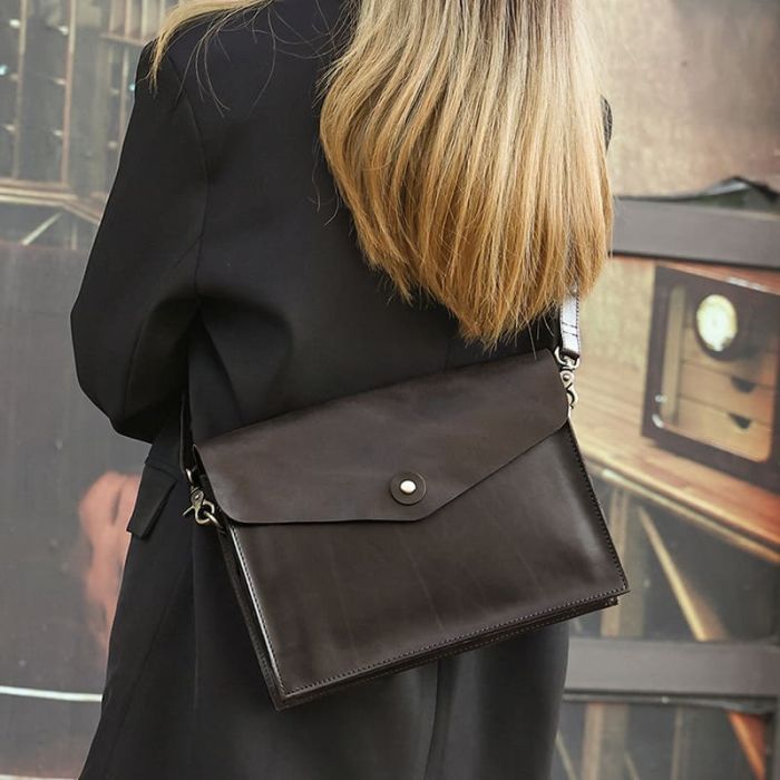 Damen Leder Umhängetasche Business Tasche mit Handgelenkschlaufe