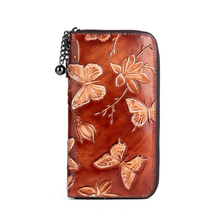 Damenn Leder Geldbörse lang Portemonnaie mit Schmetterlinge