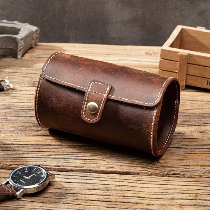 Uhrenbox Herren Leder für 2 Uhren mit Kissen Uhrenkasten