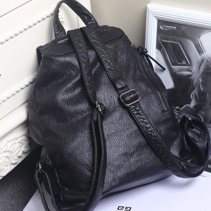 Vintager Rucksack Damen schwarz Leder Backpack