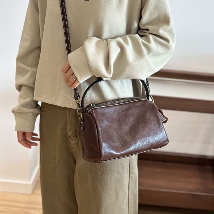 kleine Handtasche Vintage Umhängetasche Damen Leder