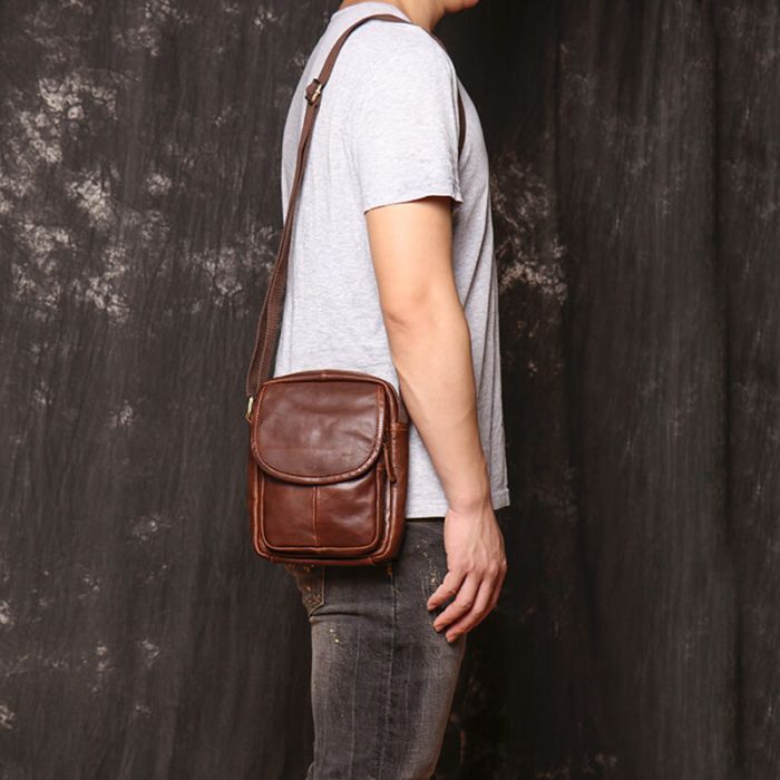 kleine Vintage Umhängetasche Herren Leder braun