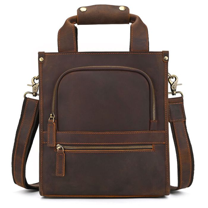 hochwertige Herren Handtasche Leder braun zum Umhängen Businesstasche Vintage Hochformat 