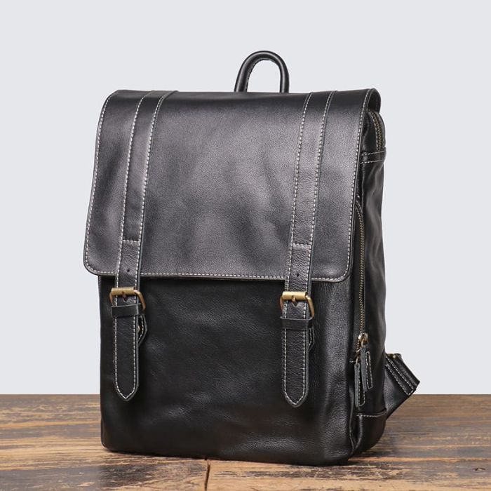 schwarzer Leder Rucksack Herren Vintage Laptop für Arbeit