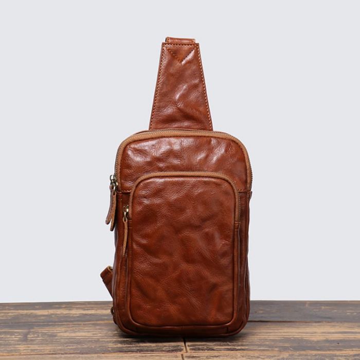 Vintage Brustbeutel Leder für Männer Umhänge Brusttasche Herren