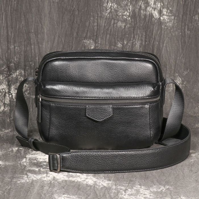 kleine Umhängetasche Herren Leder Messenger Bag Männer schwarz