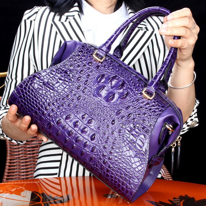 Elegante Umhängetasche Leder Handtasche Krokodil Optik