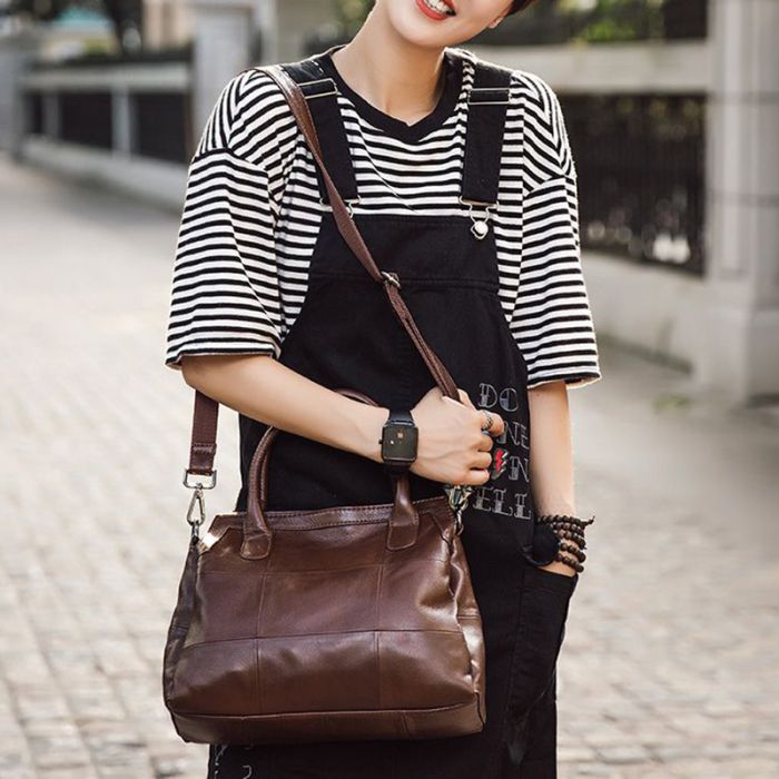 große Handtasche für Damen Umhängetasche Leder retro